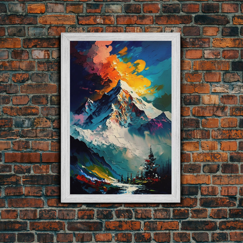 Annapurna III, Mountain Art, Rustic Mountain Landscape Wall Art, Framed Canvas Print, Abstract Oil Painting Print, Mountains of Nepal