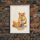 Mouse eatin' some cheese Watercolor Print, Mouse Art Painting, Framed Canvas Print, Cute mouse cartoon
