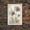 Vintage Style Dandelion Framed Canvas Art, Vintage Floral Print, Vintage White Roses Painting, Still Life Botanical Farmhouse print, Flowers