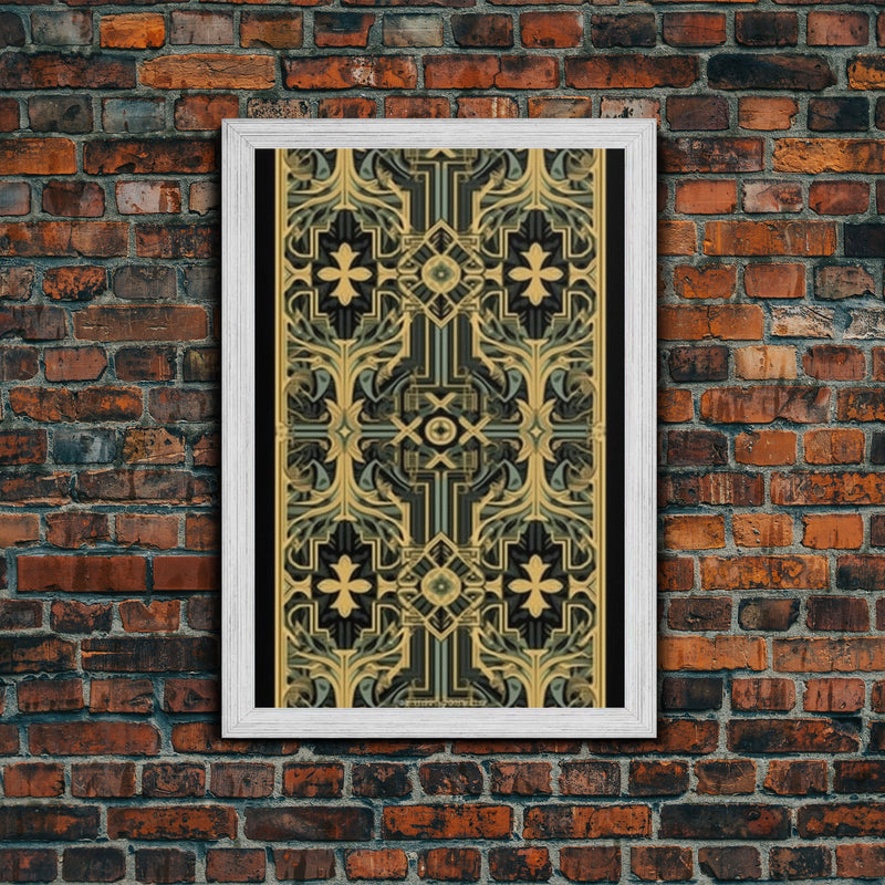 Art Deco Pattern Wall art, Framed Canvas Print, Art Deco, Gold & green art, Framed painting, Black colors, Wonderful art, 1920s Style Art