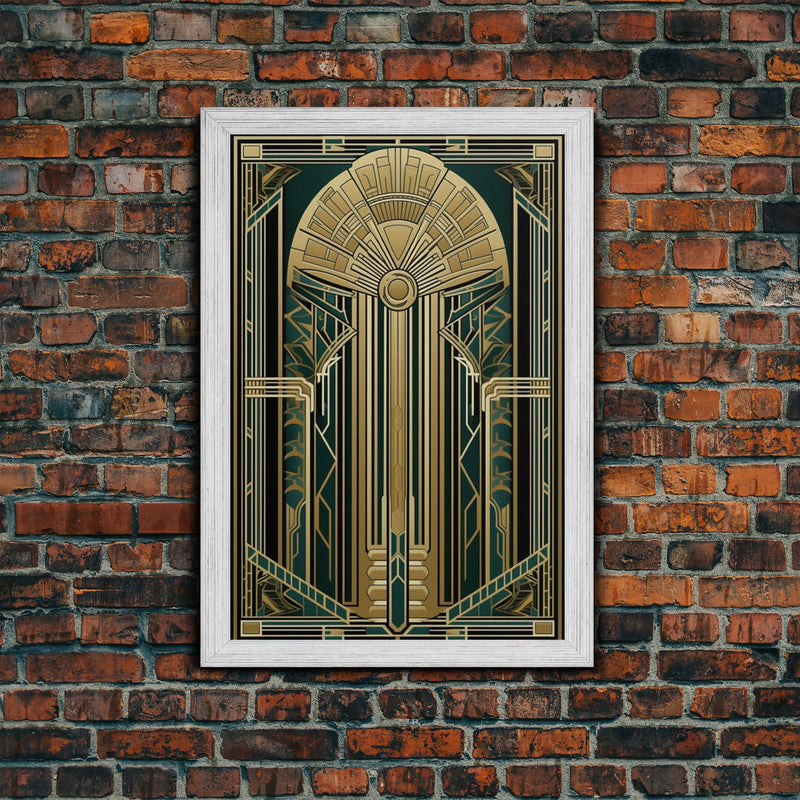 Art Deco Wall art | Framed Canvas Print | Art Deco | Gold & green art | Beautiful art | Midcentury Modern | Office decor | Stained glass art