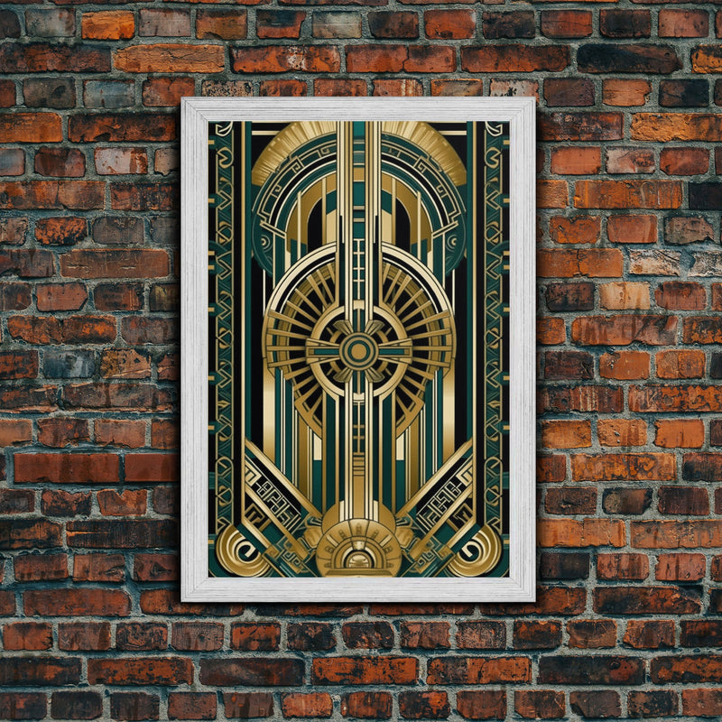 Art Deco Pattern Wall art | Framed Canvas Print | Art Deco | Gold & green art | Wonderful art | Lines art | Geometric art | Living room art