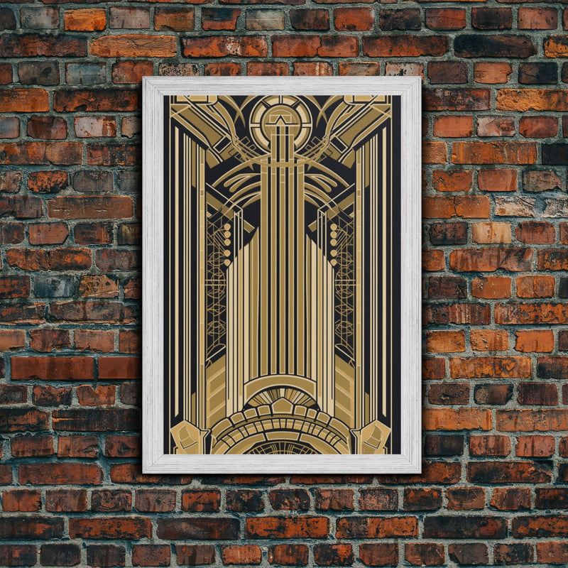 Art Deco Pattern Wall art - Framed Canvas Print - Art Deco - Gold & black art - Wonderful art - Lines art - Geometric art - Office wall art