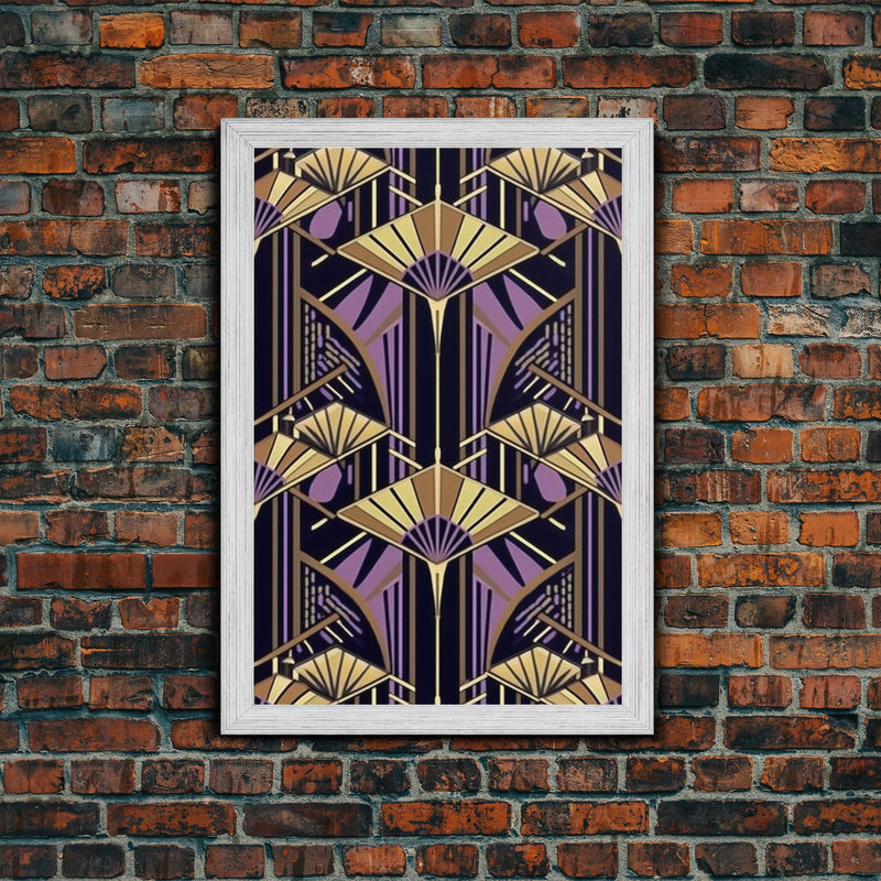 Art Deco Pattern Wall art - Framed Canvas Print - Art Deco - Stained glass art - Ornament art - Geometric art - Purple & gold art - Wall art