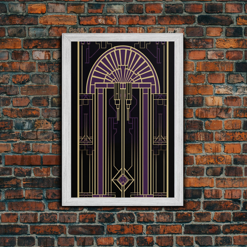 Art Deco Wall art, Framed Canvas Print, Art Deco, Gold & purple art, Living room art, Stained glass art, Office decor, Abstract art