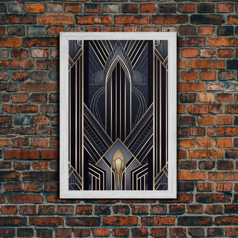 Art Deco Wall art, Framed Canvas Print, Art Deco, Gold & blue art, Guest room art, Midcentury Modern, Stained glass art, Original painting