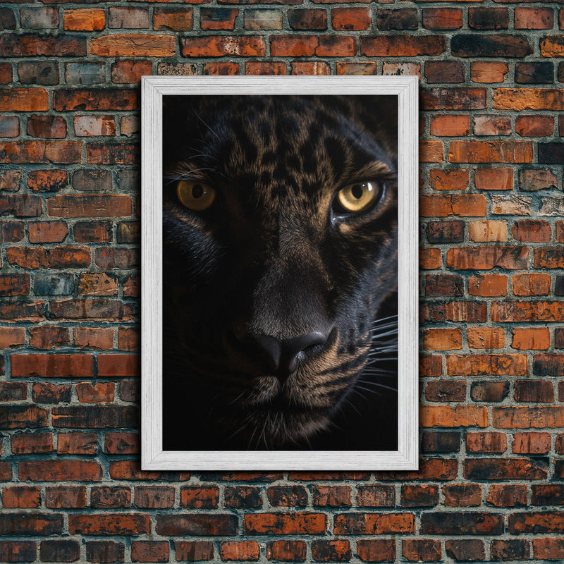 A Look Into Darkness, Beautiful Black Panther Portrait, Cat Photography, Framed Canvas Print, Framed Art, Halloween Witch Cat Art