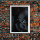 Animal Prints, Black Wolf With Red Eyes, Portrait Of A Wolf, Framed Canvas Print, Wolf Photography Art