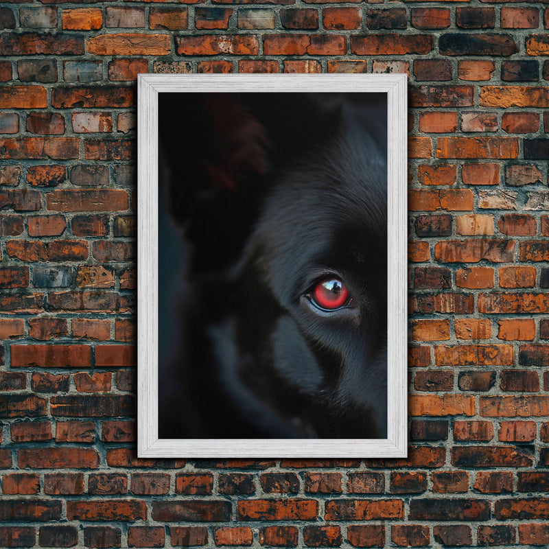 Animal Prints, Black Wolf With Red Eyes, Portrait Of A Wolf, Framed Canvas Print, Wolf Photography Art