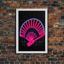 Neon Lights Folding Fan Wall Art, Line Art Print, Pink, Glowing Art, Minimalist Print, Wall Decor, Canvas Print, Wall Art, Framed Canvas