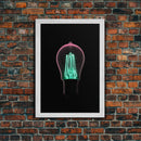 3D Light Bulb Wall Art, Neon Lights Art, Teal, Pink, Minimalist Print, Wall Decor, Canvas Print, Wall Art, Framed Canvas
