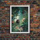 Tropical Botanical Wall Art, Framed Canvas Print or Poster Art, Maximalist Art, Jungle Print, Africa Art, Emerald Green Living Room Decor
