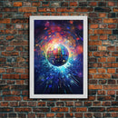 Galaxy Disco Ball, Framed Canvas Print, Music Studio Decor, Graduation Gift
