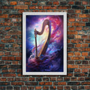 Heavenly Harp Among The Stars, Harp Art, Harp Print, Framed Canvas Art, Harp Wall Decor, Music Gift