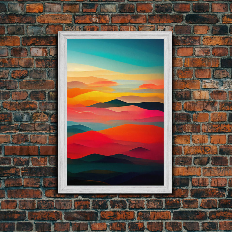 Art deco style clouds and sunset, midcentury modern art, canvas print, unique colorful wall art