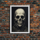 Skull Decor, Charcoal Drawing, Gothic Decor, Human Skull, Canvas Print, Wall Art, Vertical Art, Dark Wall Art, Moody Wall Art, Indie Art