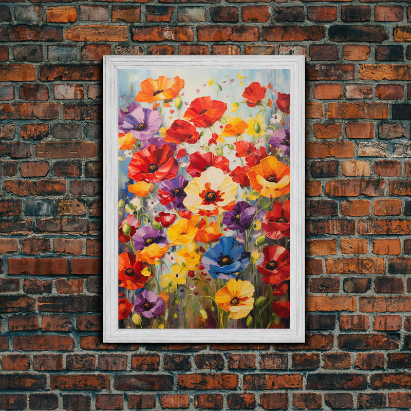 Wildflower Meadow, Poppies Print, Flower Art Print, Canvas Print, Wall Art, Vertical Art, Gifts For Grandma, Tiny House Decor, Wall Hanging