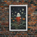 The Ghost In The Flower Garden, Halloween Canvas Print, Framed Canvas Art, Halloween Decor, Dark Academia, Horror Prints, Oil Painting