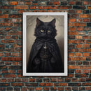 Cute Victorian Cat Portrait, Halloween Decor, Oil Painting Of A Gothic Victorian Cat, Halloween Wall Art, Framed Canvas Print