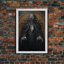 Victorian Portrait of Cthulhu, Gothic Art, Framed Canvas Print, Halloween Decor, The Gentleman Cthulhu, Goth Art