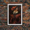 Victorian Lady Fox, Framed Canvas or Canvas Print, Halloween Decor, Dark Academia, Funny Halloween Decorations