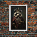 The Raccoon King, Framed Canvas Print Or Canvas, Victorian Animal Print Oil Painting, Funny Halloween Decor