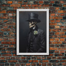 The Dapper Gentleman Skeleton, Spooky Halloween Wall Art, Canvas Print, Framed Halloween Canvas Print, Dark Academia, Goth Art