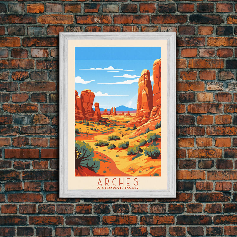 Arches National Park, Framed Wall Art Canvas Print, Travel Poster, Travel Art, Roadtrip Decor, Cool Wall Art, Retro State Park Art