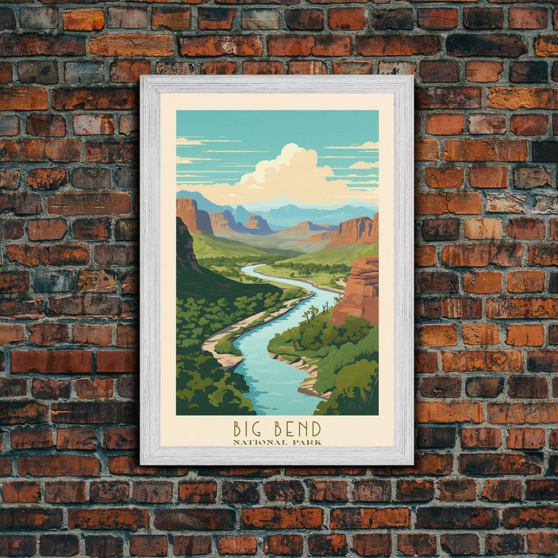 Big Bend National Park, Framed Wall Art Canvas Print, Travel Poster, Texas Travel Art, Roadtrip Decor, Cool Art, Retro State Park Art