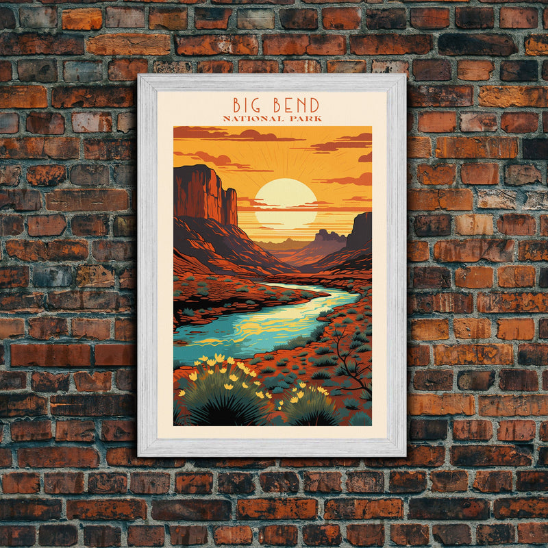 Big Bend National Park, Framed Wall Art Canvas Print, Travel Poster, Texas Travel Art, Roadtrip Decor, Cool Art, Retro State Park Art