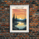 Lake Clark National Park Alaska Travel Art, National Park Print, Minimalist Travel Art, Midcentury Modern Style Landscape Painting