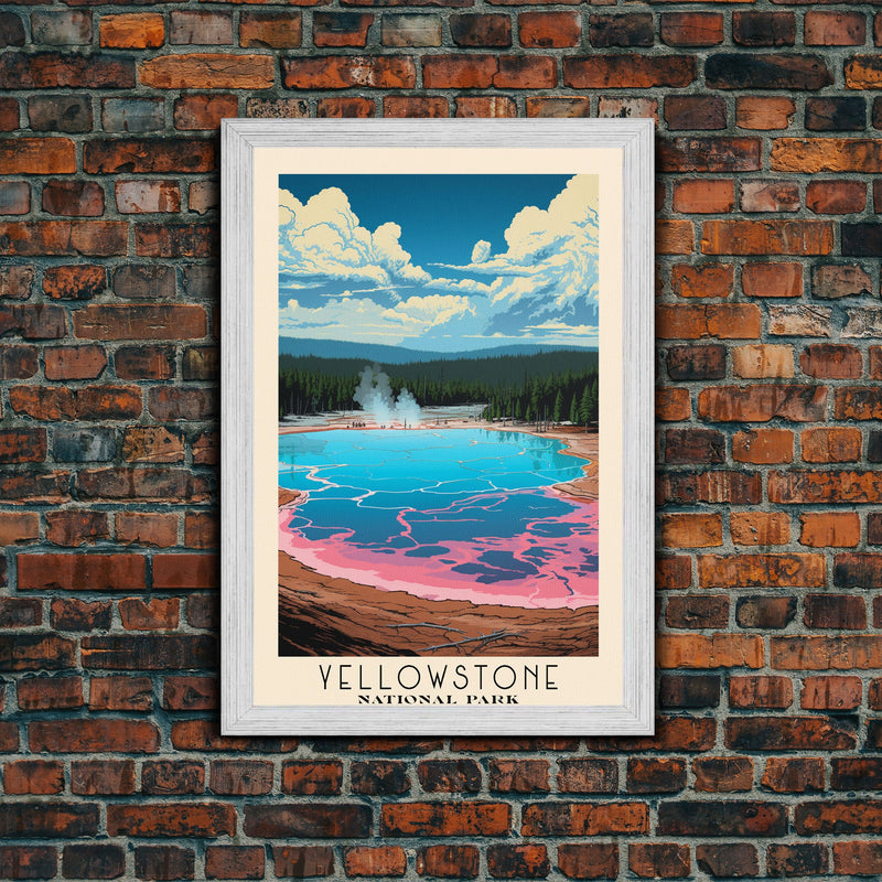 Yellowstone National Park,  Wyoming Travel Art, National Park Print, Minimalist Travel Art, Midcentury Modern Retro Style Landscape