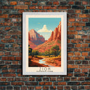 Zion National Park Utah Travel Art, National Park Print, Minimalist Travel Art, Midcentury Modern Style Landscape Painting