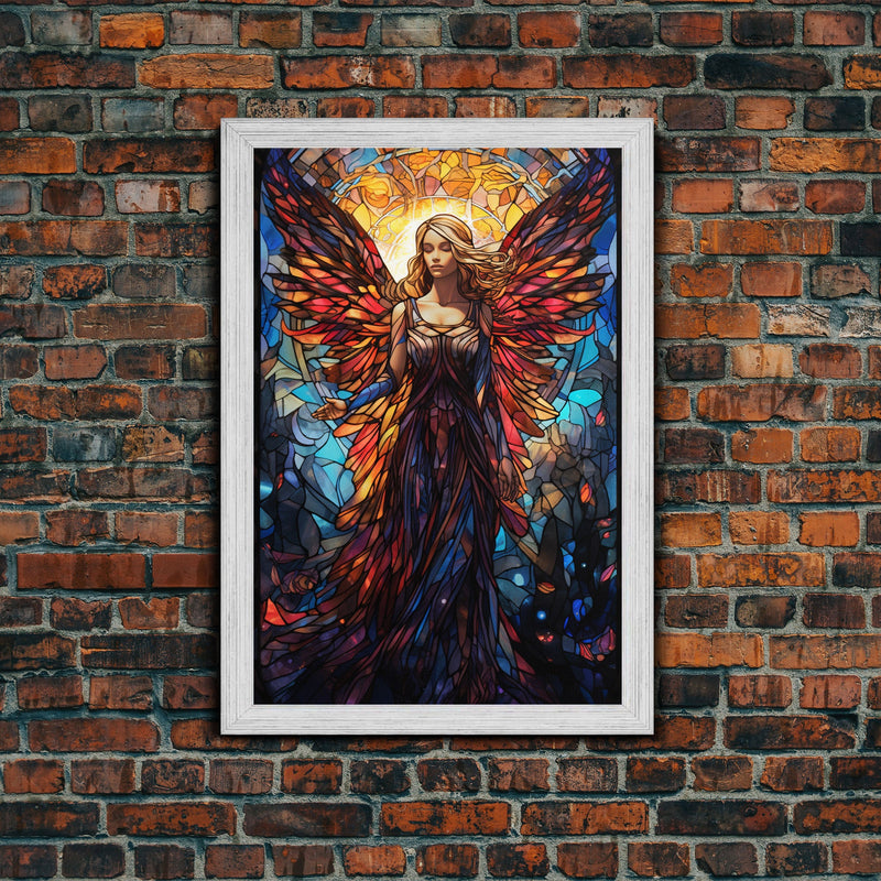 Angel, Fantasy Art, Angel Wings, Canvas Print, Wall Hanging, Portrait Art, Stained Glass Art, Housewarming Gift, Bedroom Teen Girl Art