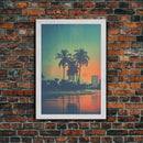 Palm Tree Wall Art, Cityscape Art, Sunset, Canvas Print, Wall Hanging, Portrait Art, Realtor Closing Gift, Bedroom Prints , Farmhouse Art