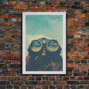 The Spy, Atomic Age Binoculars, Framed Canvas Print, Vaporwave Photography Print, Retro / Minimalist Wall Art
