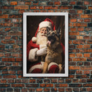 Santa Claus And His Belgian Malinois, Christmas Wall Art, Dog Gift, Christmas Dog, Winter Wall Art, Santa Decor, Santa Art Print, Cute Dog
