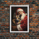 Santa Claus And His German Shepherd, Christmas Wall Art, Dog Gift, Christmas Dog, Winter Wall Art, Santa Decor, Santa Art Print, Cute Dog