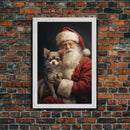 Santa Claus And His Chihuahua, Christmas Wall Art, Christmas Dog, Winter Wall Art, Santa Decor, Santa Art Print, Farmhouse Christmas
