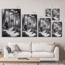 The Duel, Samurai Facing Off In The Forest, Black And White Art Framed Canvas Print, Ready To Hang Framed Wall Art, Living Room Wall Hanging
