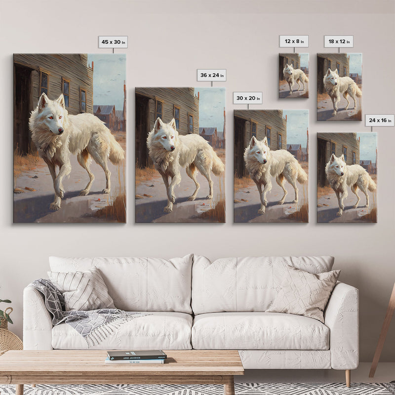 Wildwest Dire Wolf, fantasy art, framed canvas print