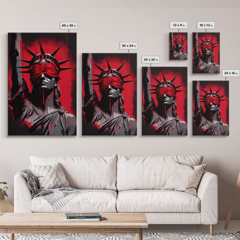 Blindfolded Statue of Liberty Graffiti art, framed canvas print, dystopian art