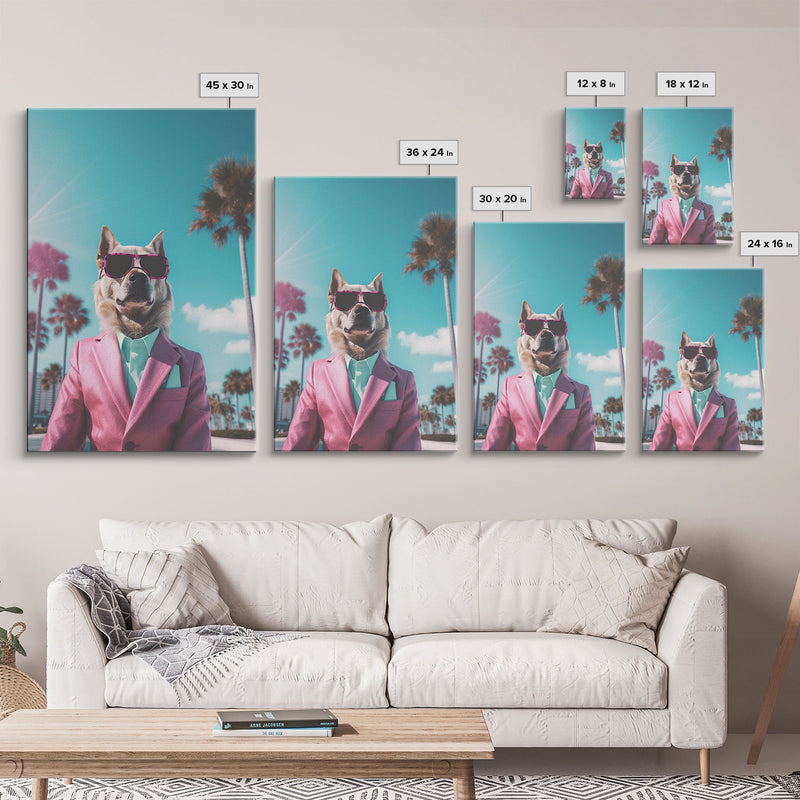 Akita Wall Print, Dog Wall Art, Dog Sunglasses, Pink Business Suit, Funny Wall Art, Framed Wall Art, Framed Canvas, Wall Print, Wall Canvas