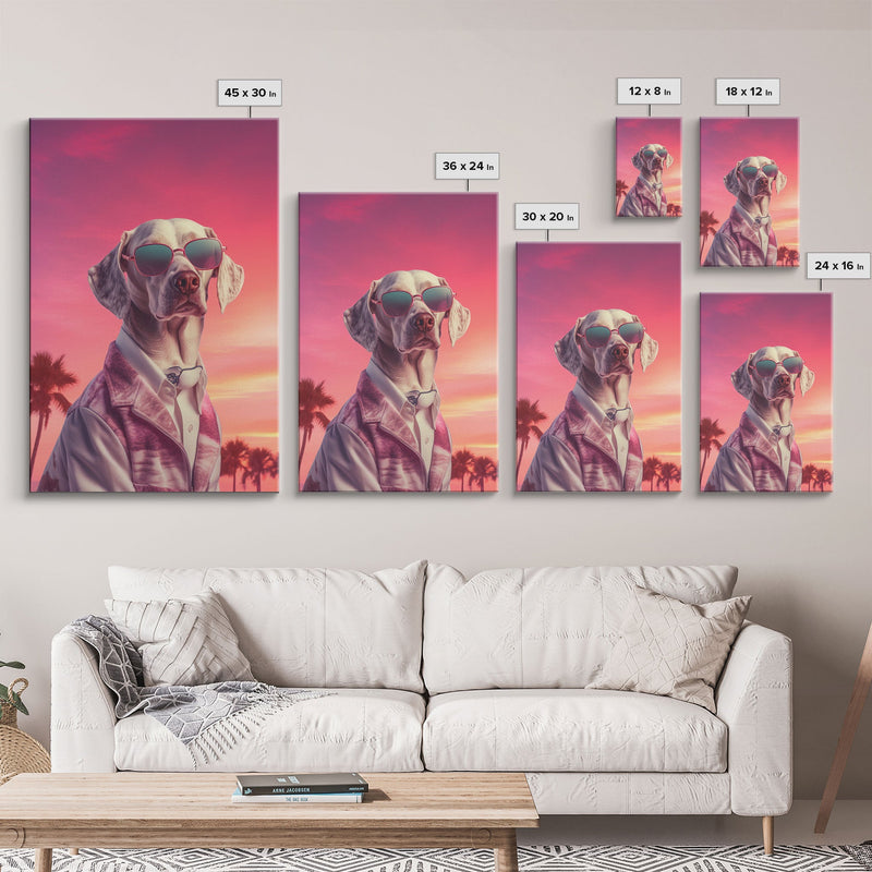 Weimaraner Wall Print, Dog Wall Art, Dog Sunglasses, Dog In Pink Suit, Funny Art, Framed Wall Art, Framed Canvas, Wall Print, Wall Canvas