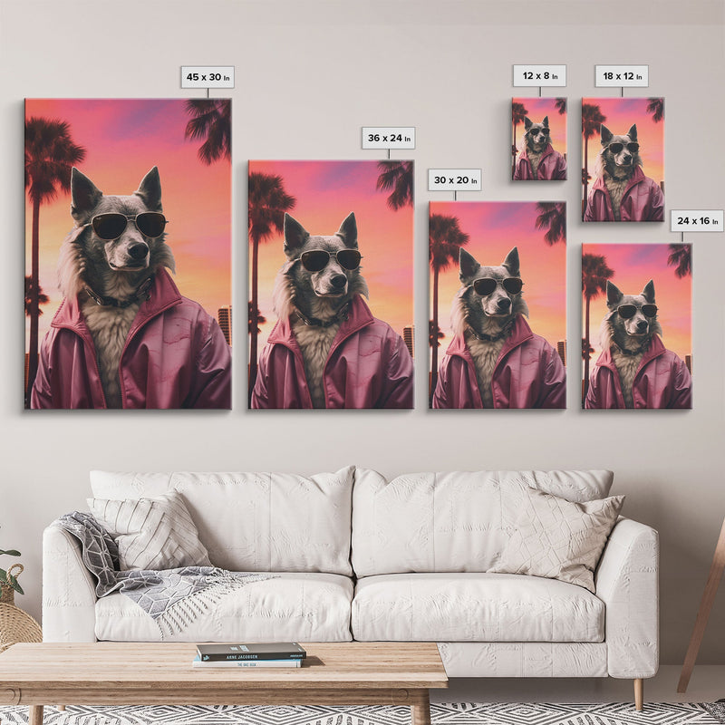 Wolfdog Wall Print, Dog Wall Art, Dog Sunglasses, Dog In Pink Jacket, Funny Art, Framed Wall Art, Framed Canvas, Wall Print, Wall Canvas