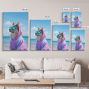 Corgi In Purple Hoodie Sunglasses Wall Print, Beach Art, Dog Print, Dog Portrait, Framed Wall Art, Framed Canvas, Wall Print, Wall Canvas