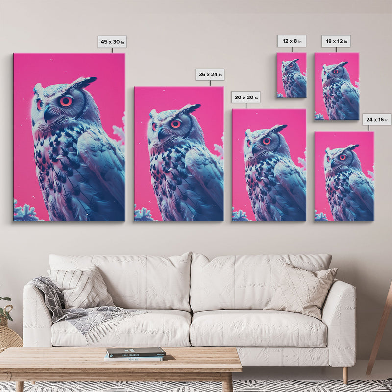 Bird Art, Owl Wall Print, Animal Art Print, Abstract Art, Animal Portrait, Pink Art, Framed Wall Art, Framed Canvas, Wall Print, Wall Canvas