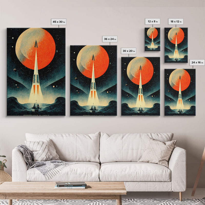 Art Deco Style Spaceship, Space Exploration, Science Fiction / SciFi Canvas Print, Ready to Hang Wall Art