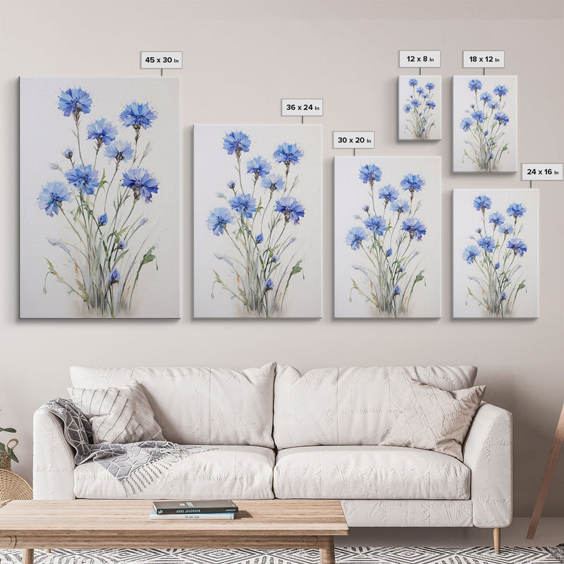 Blue Bachelor Buttons Art Print - Framed Giclee Oil Painting Print - Oil Painting Still Life Original - Large Flower Canvas Print or Poster