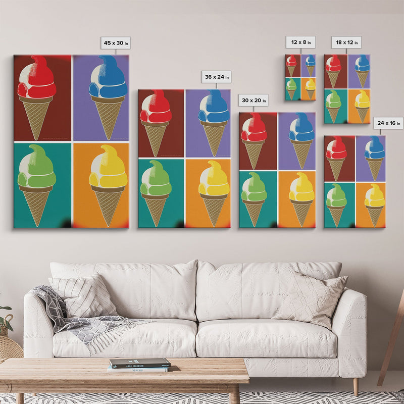 Warhol Style Sherbet, Framed Canvas Print, Ice Cream Shop Art, Sherbert, art deco pop art retro style wall art